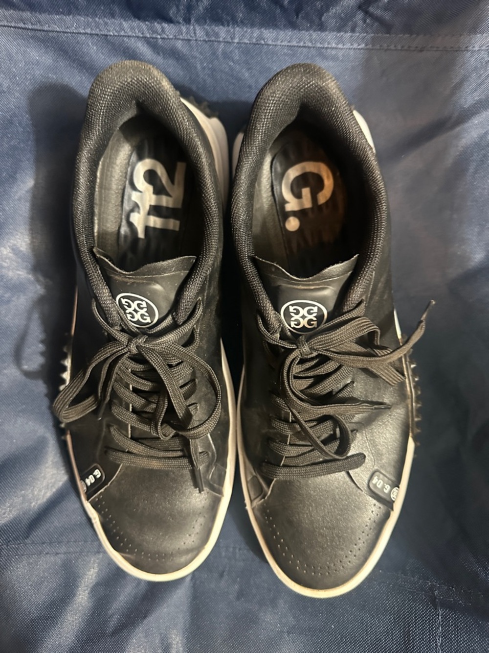 G/FORE Black Leather Lace-Up Golf Sneakers with White Sole